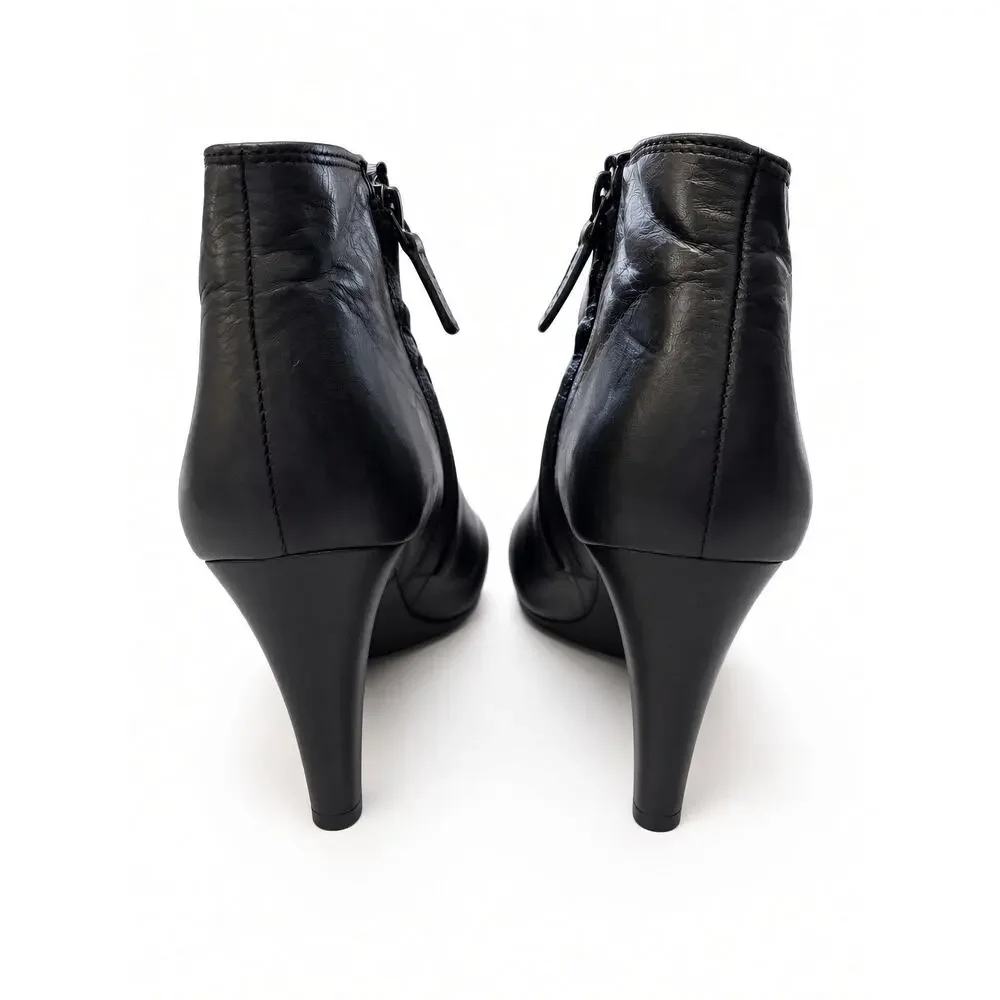 Tory Burch Double T Buckle Wedge Booties Black Leather Sz 8.5